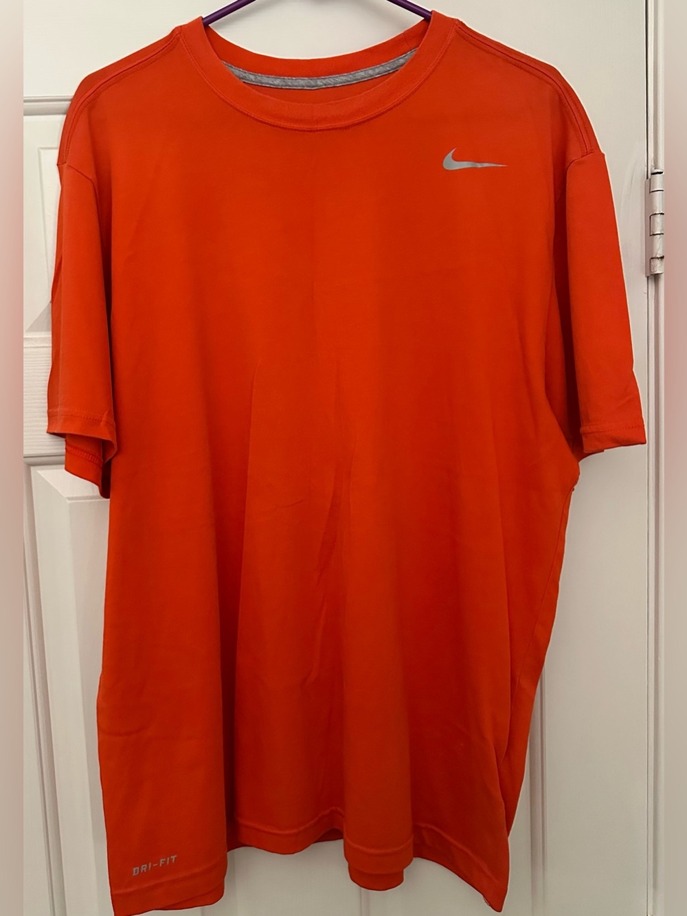 Nike Short Sleeve Dri-FIT Crew Shirt in Bright Orange with Silver Swoosh